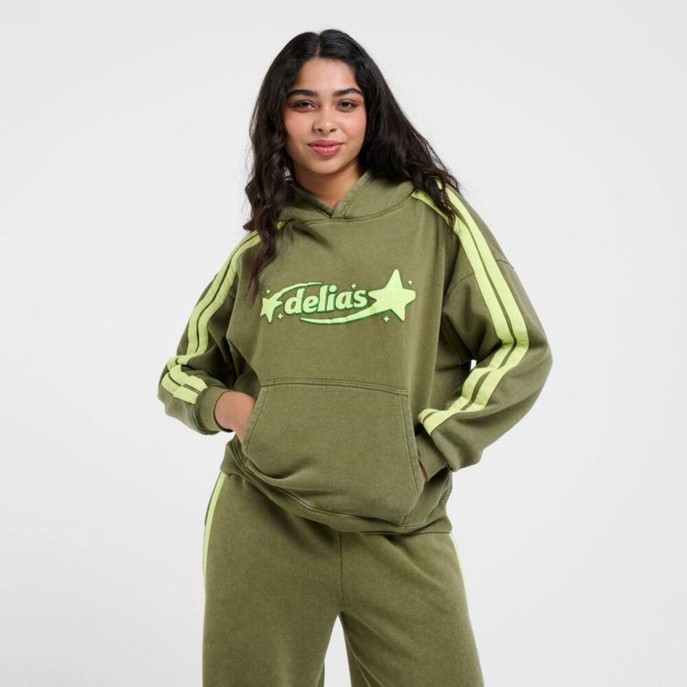 Women's dELiA*s Logo Hooded Graphic Pullover Sweatshirt - Green XXL